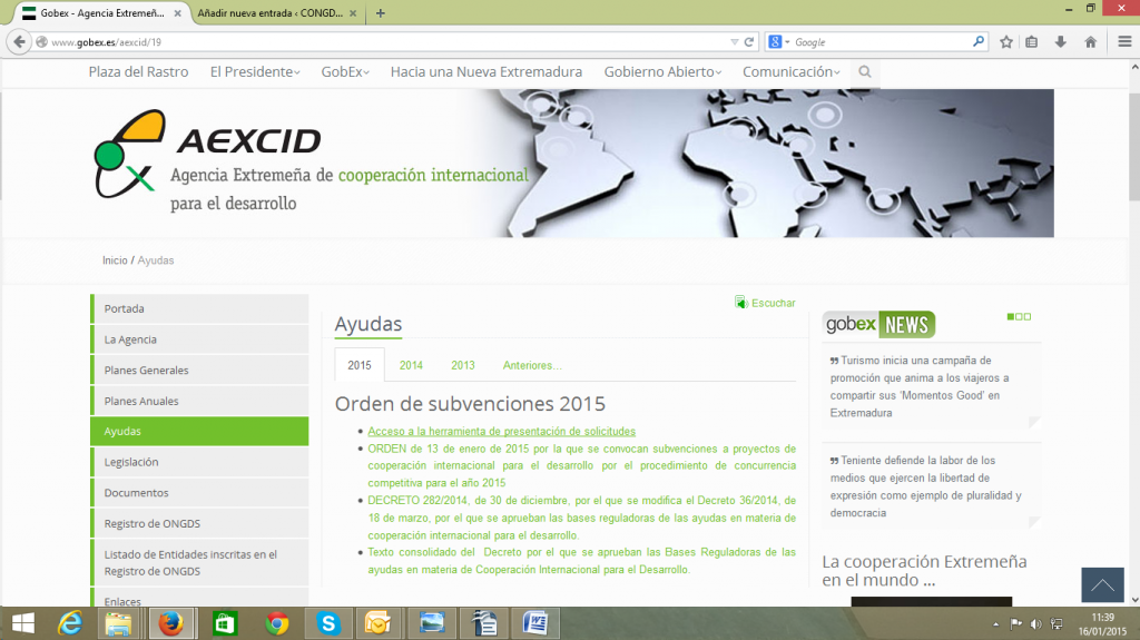 Abierta convocatoria de AEXCID 2015, de subvenciones para proyectos de Cooperación