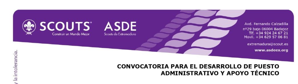 ASDE-SCOUTS Oferta de empleo de Administrativa/o-y Apoyo Técnico